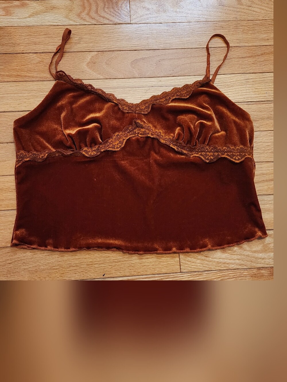 Orange Velour Spagetti Strap Crop Top